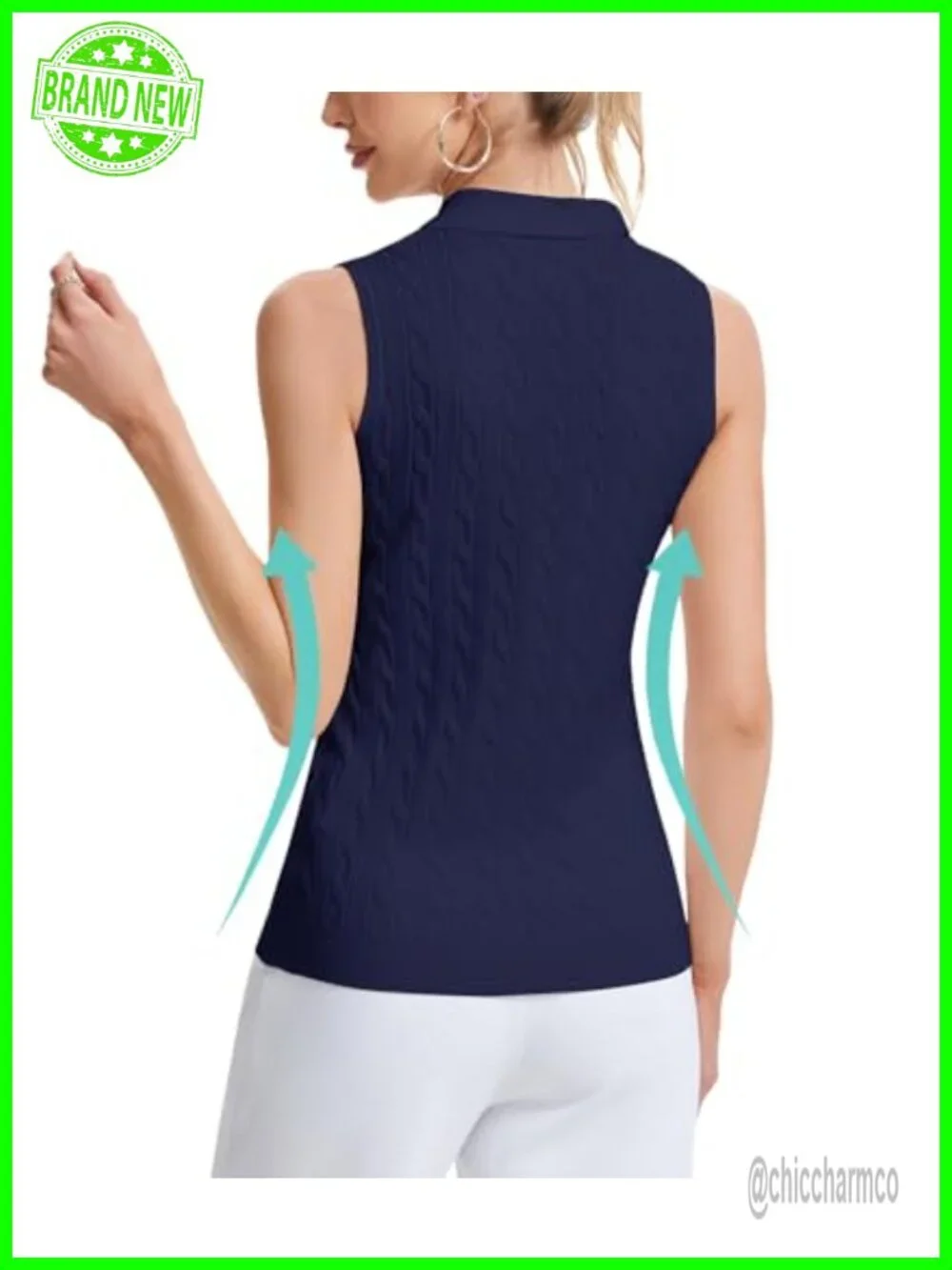 Sleeveless Cable Knit Golf Polo Tank Top Moisture Wicking Stretch